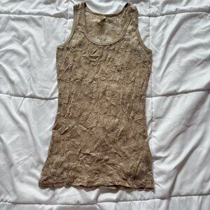 Vintage 90s Y2K Womens Size Medium Tank Top Cami Camisole Floral Tan Coquette